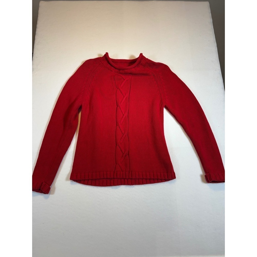 St Johns Bay Petite Large Red Cotton Cable Knit Mock Neck Sweater